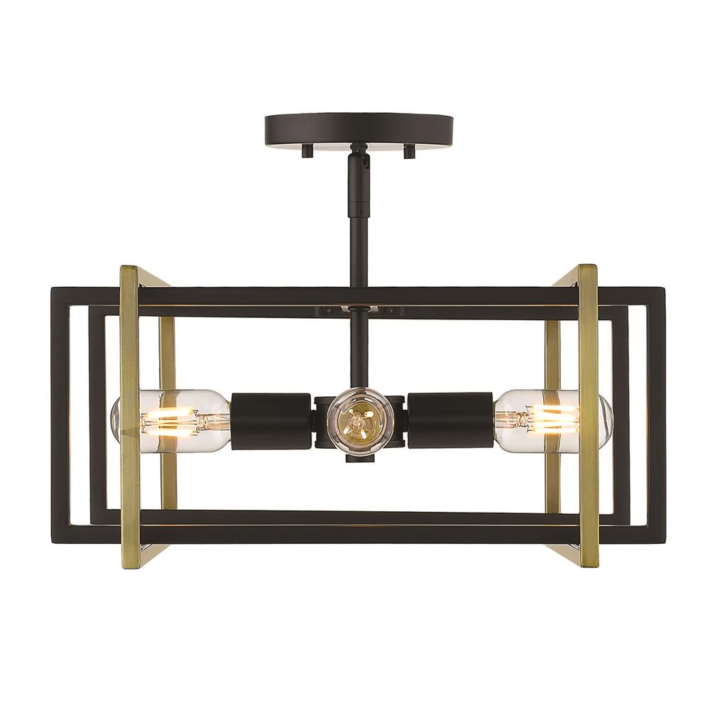 Golden Lighting 6070-SF BLK-AB Tribeca Semi-flush in Black with Aged Brass Accents